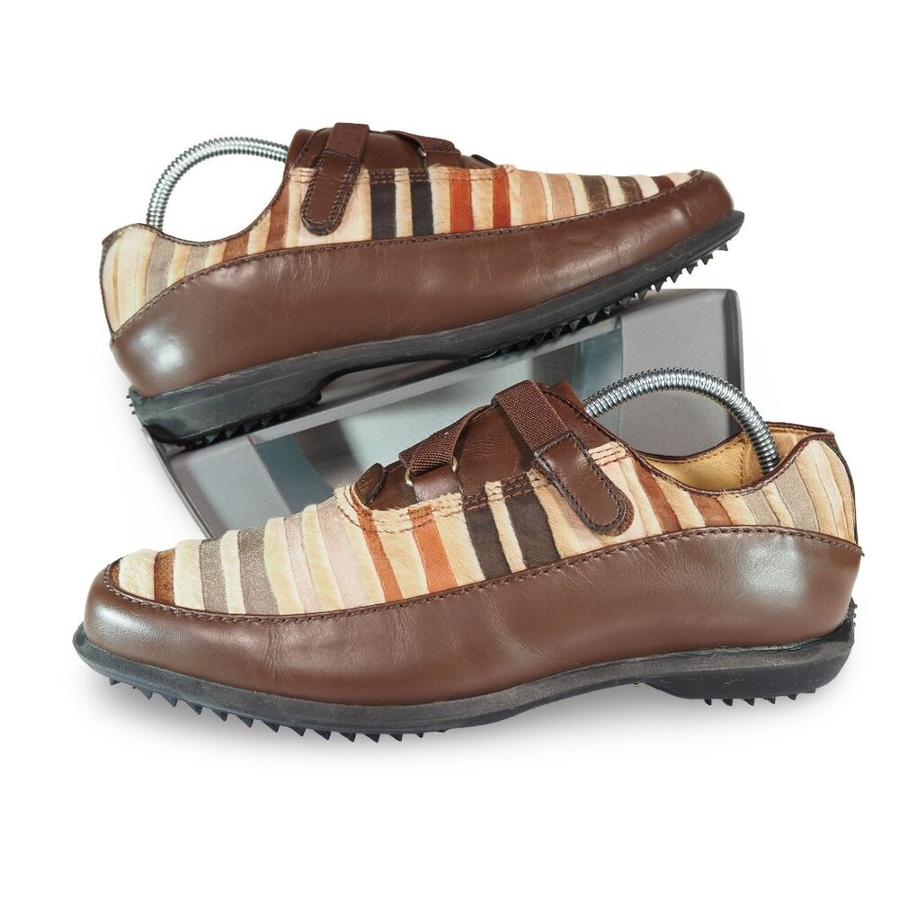 Footjoy Estate‎ Pony Hair Stripe Golf Shoes Women's 7M Spikeless Brown 99306